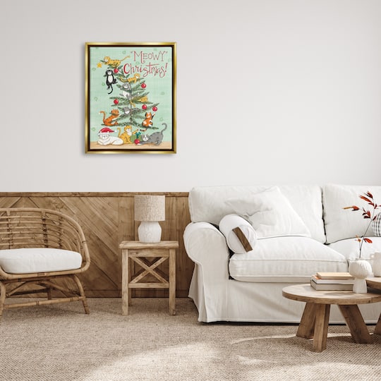 Stupell Industries Meowy Christmas Cats Framed Floater Canvas Wall Art